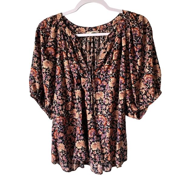 Ulla Johnson Evie Puff Sleeve Peasant Blouse Top in Midnight Floral, size 12 - Picture 3 of 9